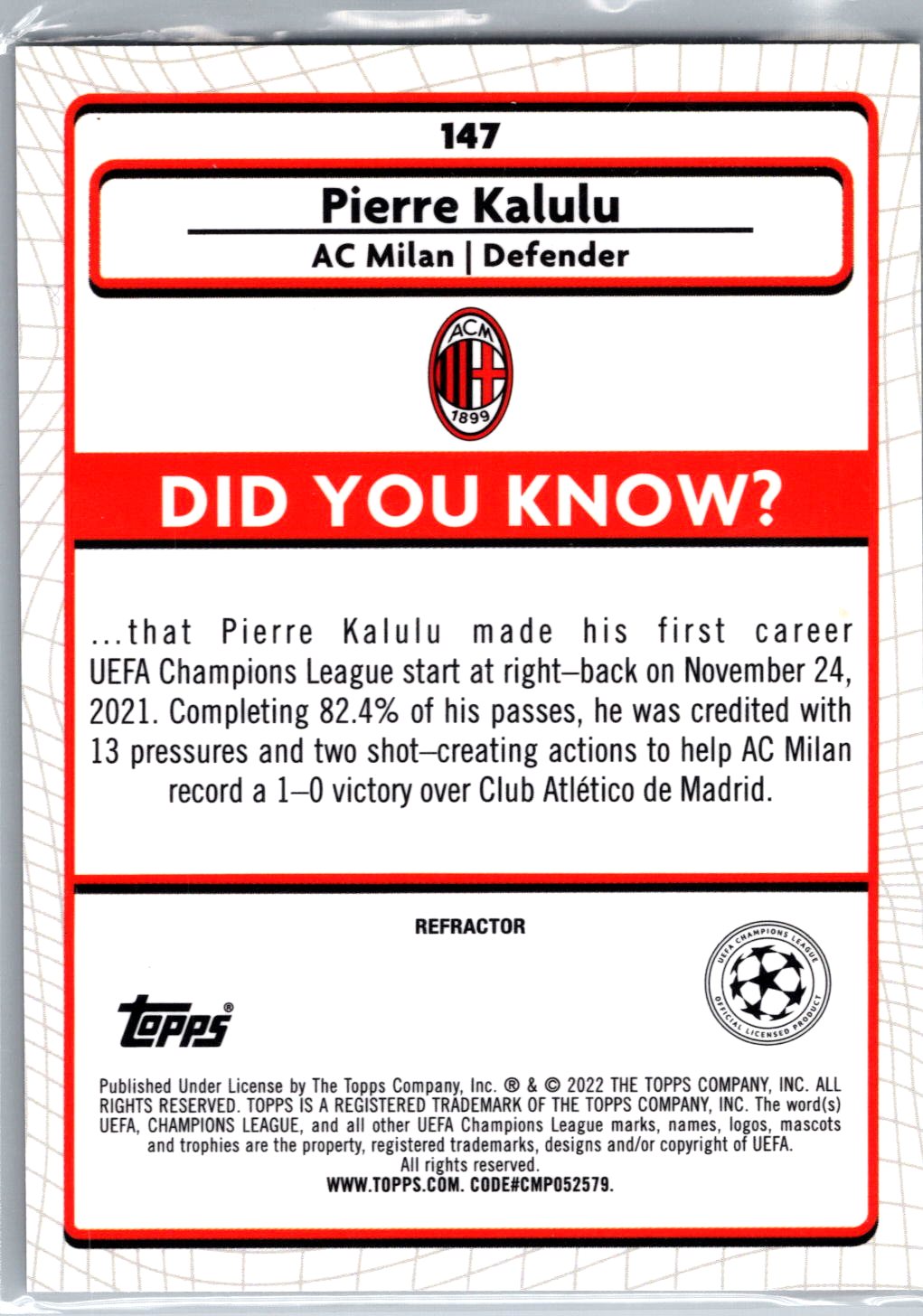 2021-22 Merlin UEFA Champions League #147 Pierre Kalulu