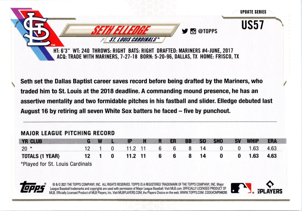 2021 Topps Update #US57 Seth Elledge