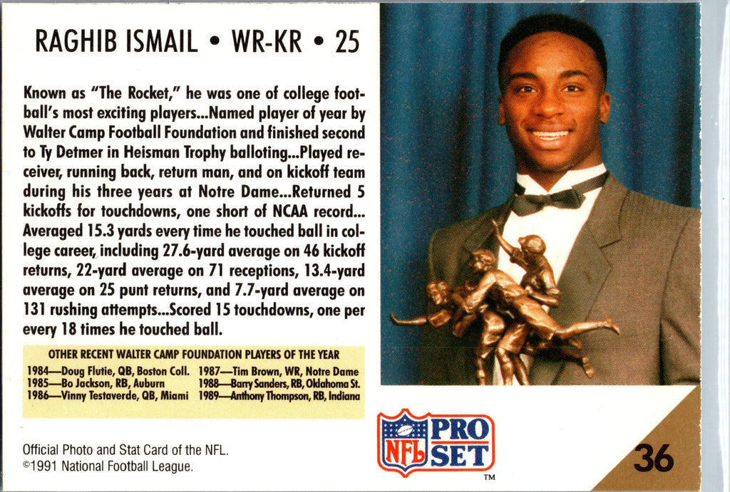 1991 Pro Set #36 Raghib Ismail