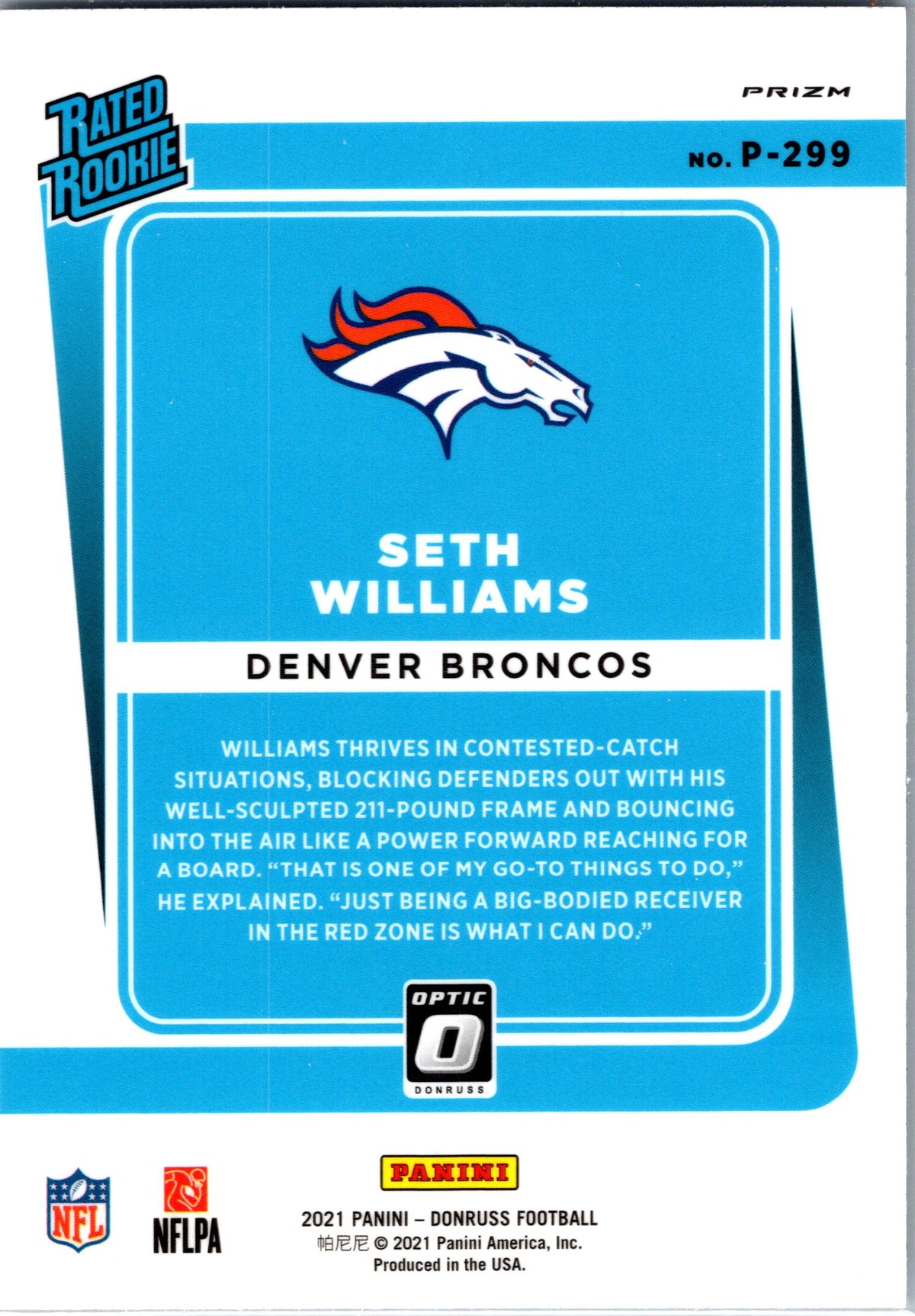 2021 Donruss #P-299 Seth Williams Optic Rated Rookie Preview Holo