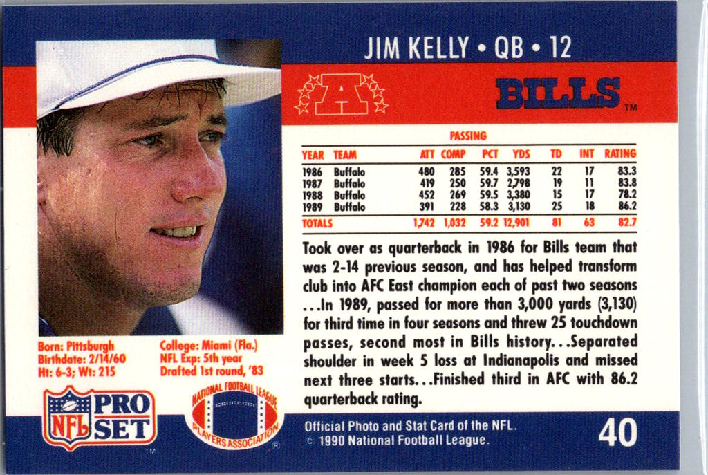 1990 Pro Set #40 Jim Kelly