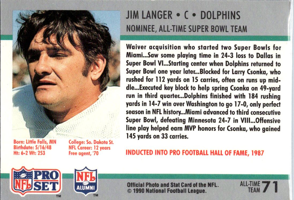 1990-91 Pro Set Super Bowl XXV Silver Anniversary Commemorative #71 Jim Langer