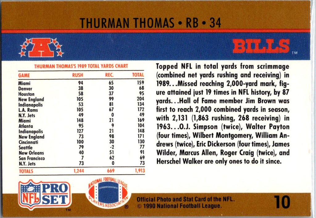 1990 Pro Set #10 Thurman Thomas