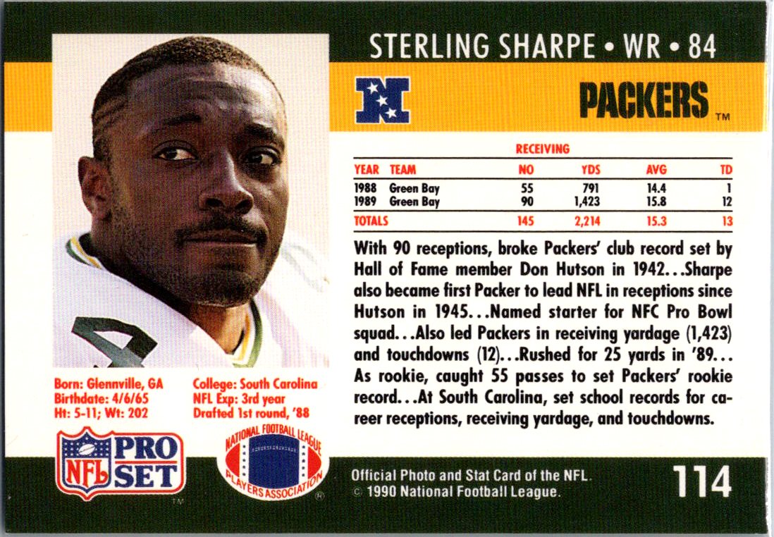 1990 Pro Set #114a Sterling Sharpe