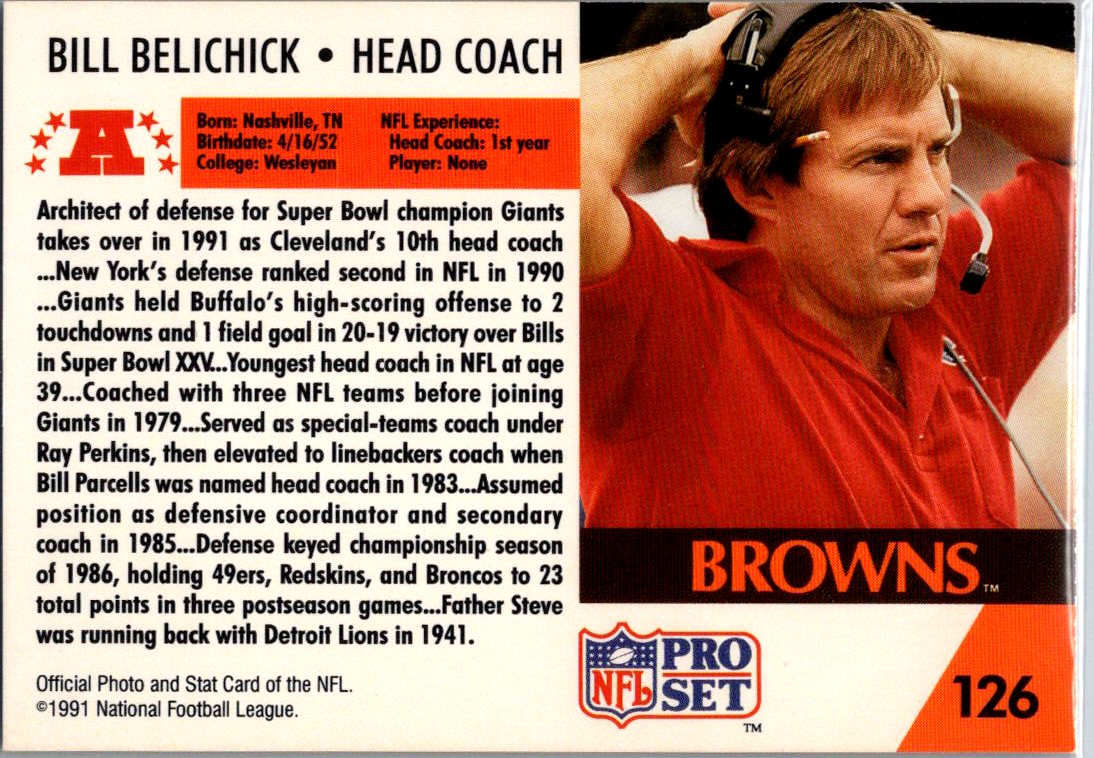 1991 Pro Set #126 Bill Belichick