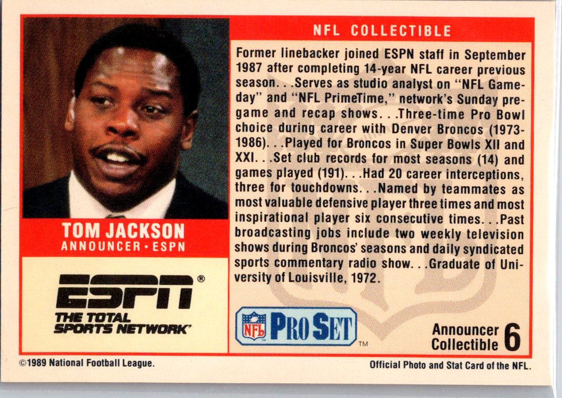 1989 Pro Set #6 Tom Jackson Announcer Collectibles