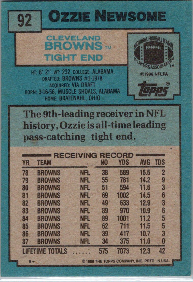 1988 Topps #92 Ozzie Newsome