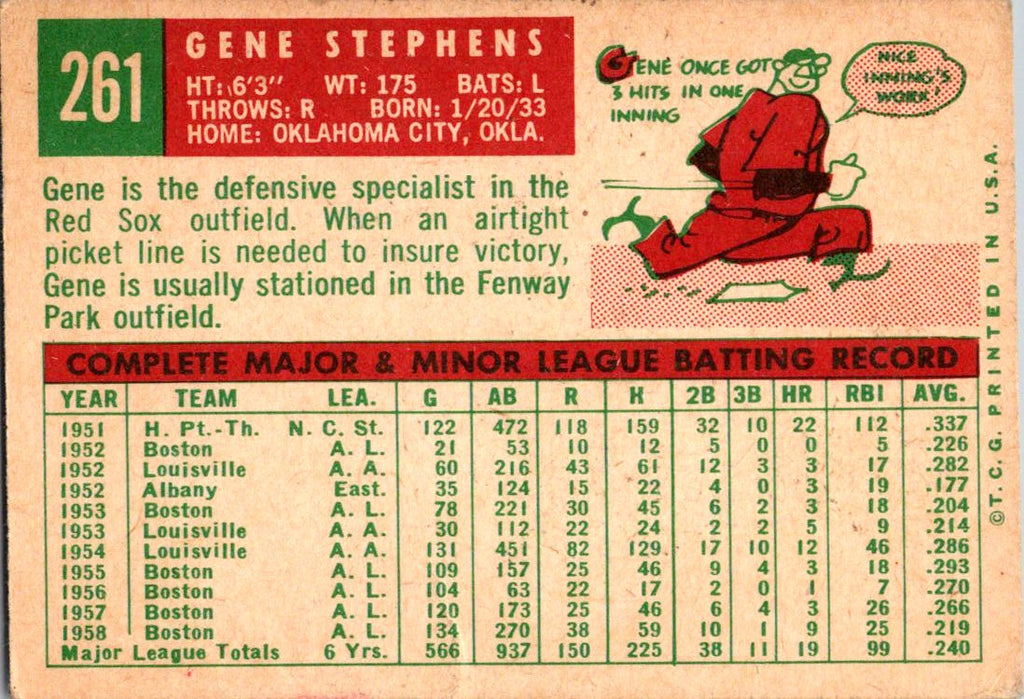 1959 Topps #261a Gene Stephens : White/lighter back