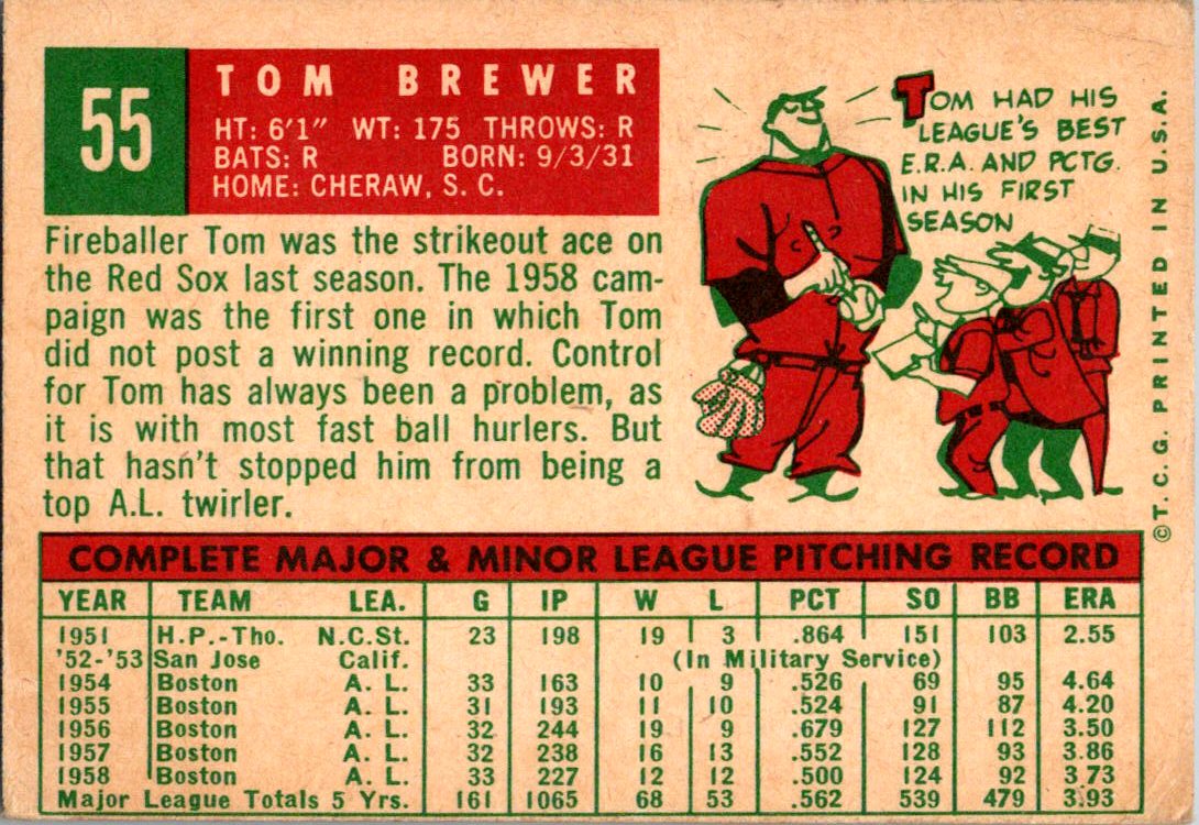 1959 Topps #55 Tom Brewer