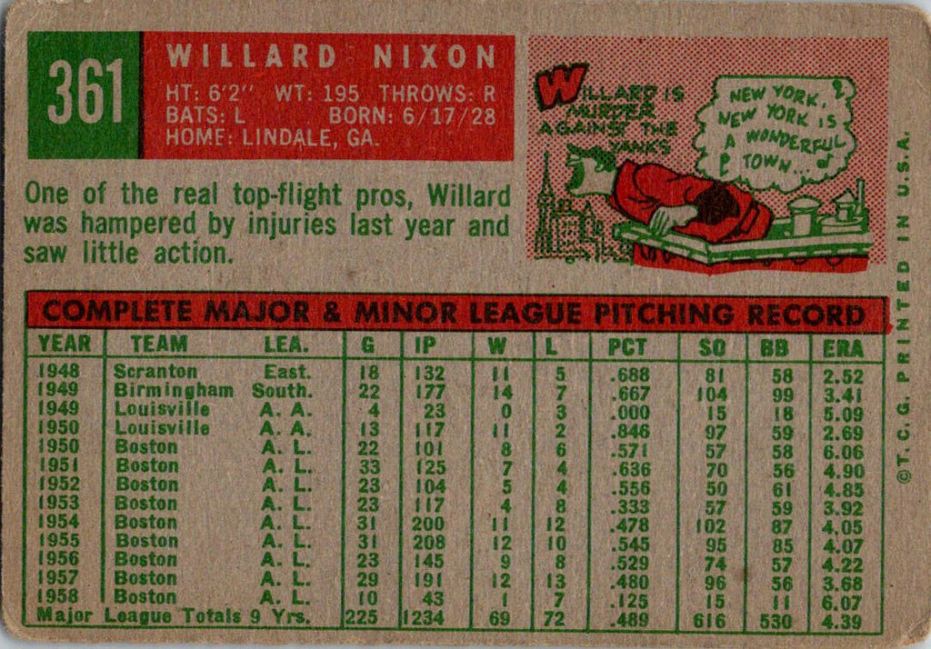 1959 Topps #361 Willard Nixon