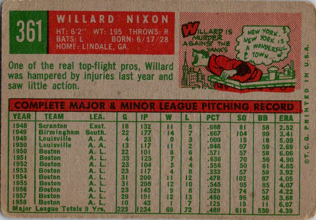 1959 Topps #361 Willard Nixon
