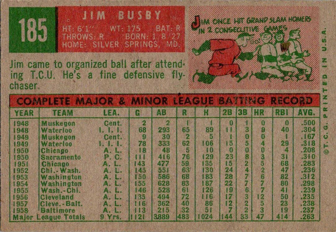 1959 Topps #185 Jim Busby