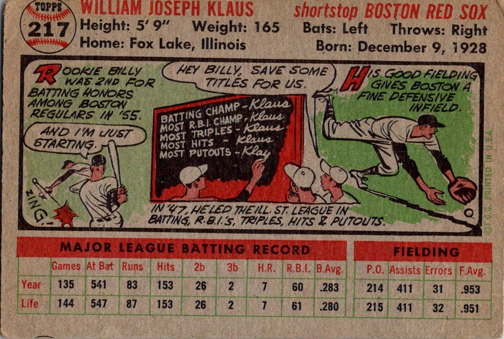 1956 Topps #217 Billy Klaus