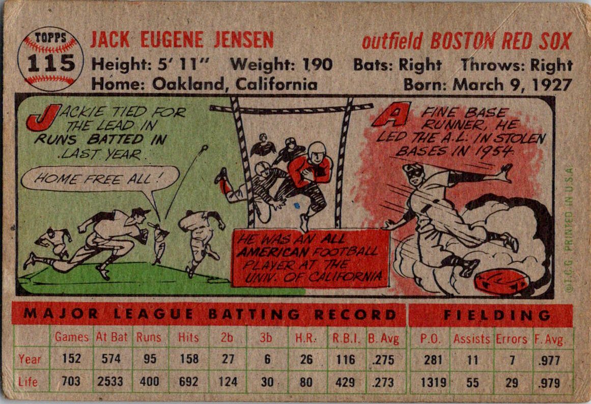 1956 Topps #115b Jackie Jensen : Gray Back