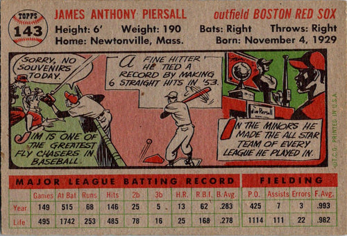 1956 Topps #143b Jim Piersall : White Back