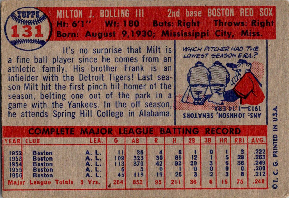 1957 Topps #131 Milt Bolling