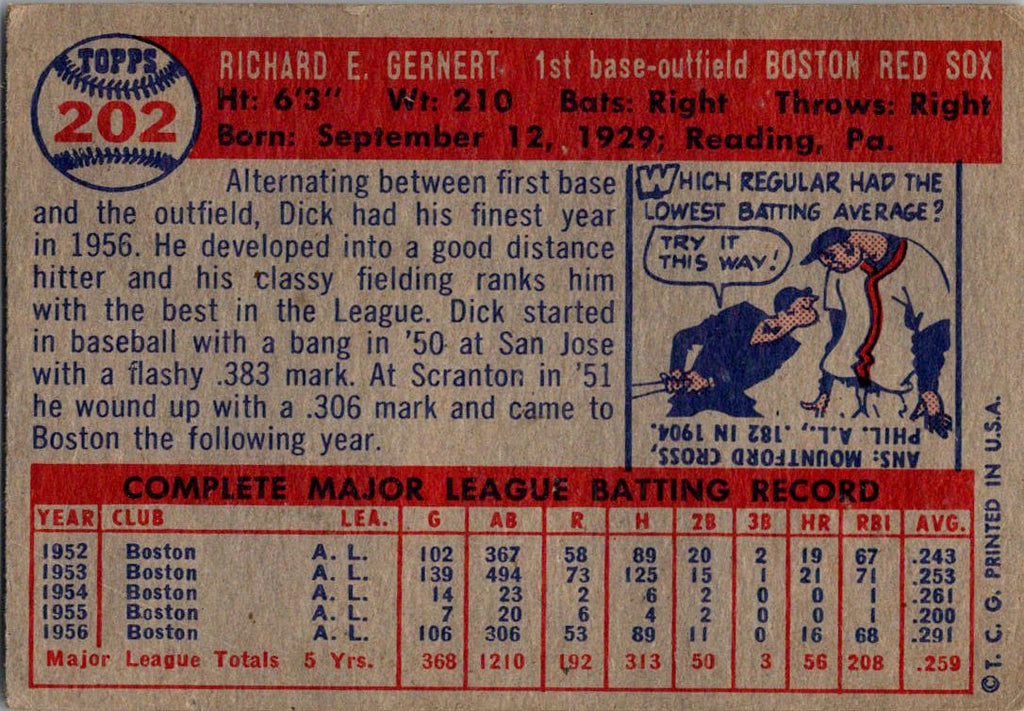 1957 Topps #202 Dick Gernert