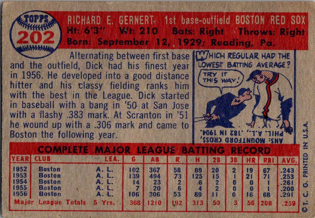 1957 Topps #202 Dick Gernert