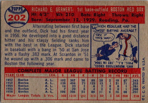 1957 Topps #202 Dick Gernert