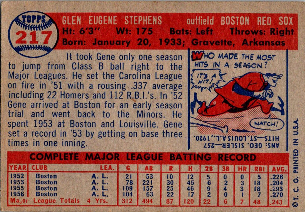 1957 Topps #217 Gene Stephens