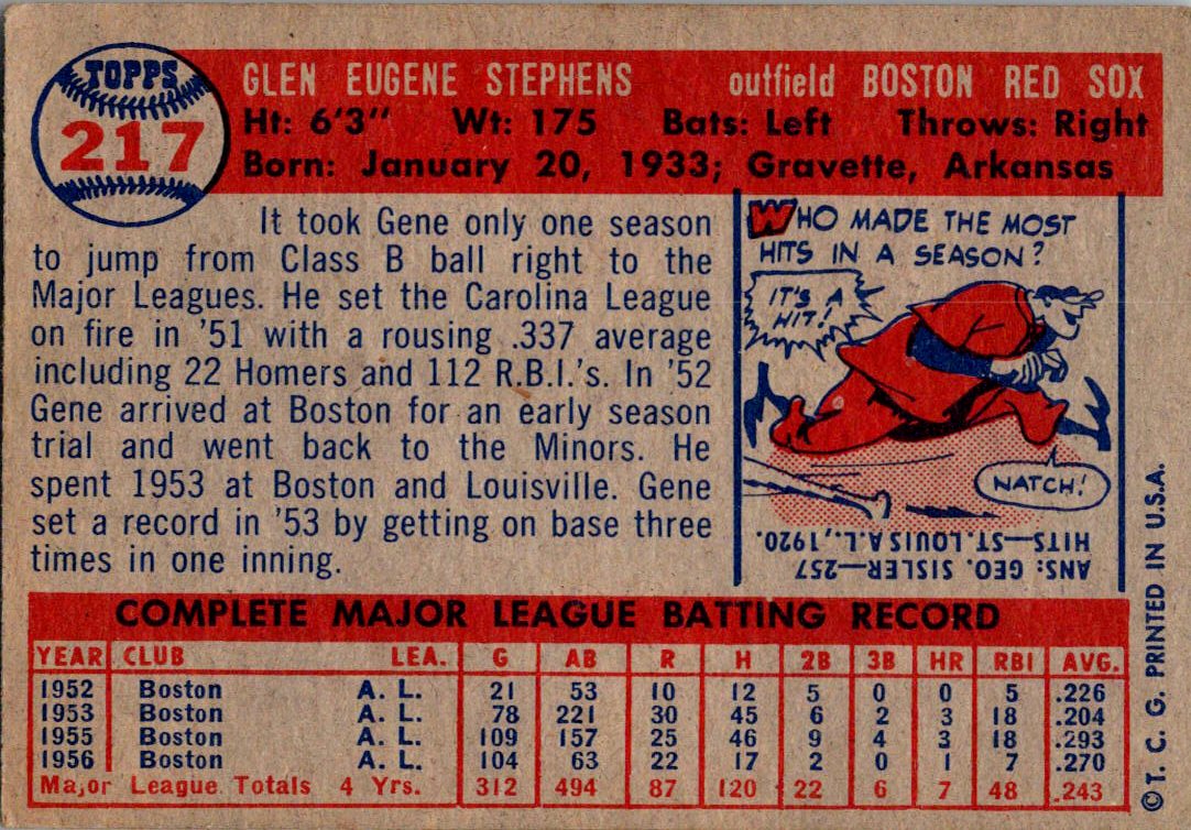 1957 Topps #217 Gene Stephens