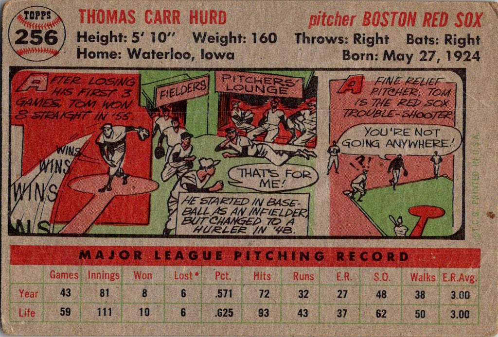 1956 Topps #256 Tom Hurd