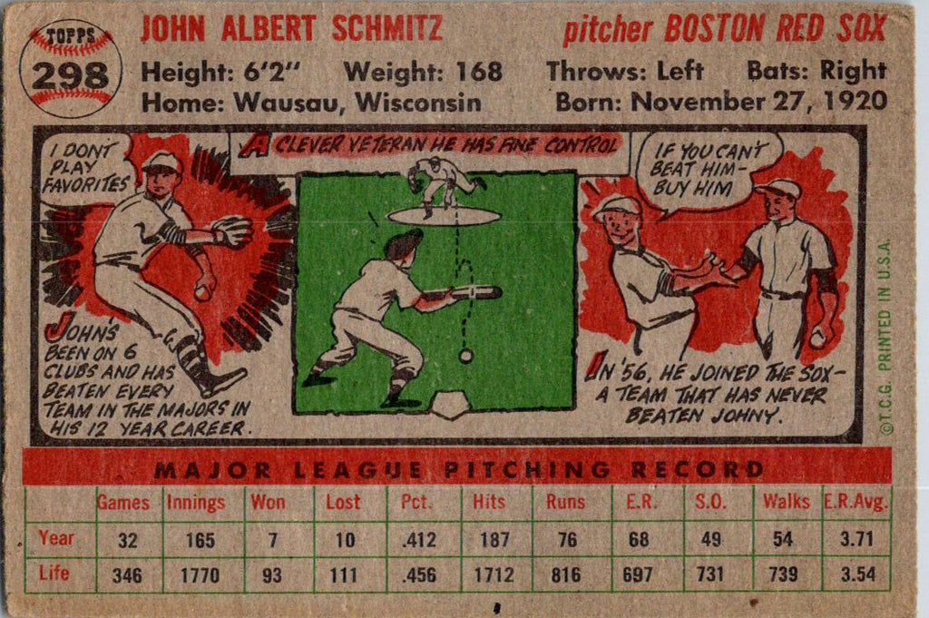 1956 Topps #298 Johnny Schmitz