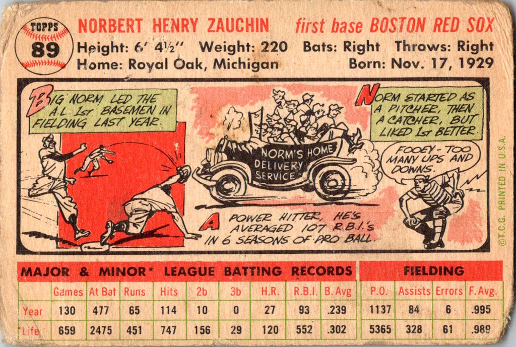1956 Topps #89a Norm Zauchin : White Back
