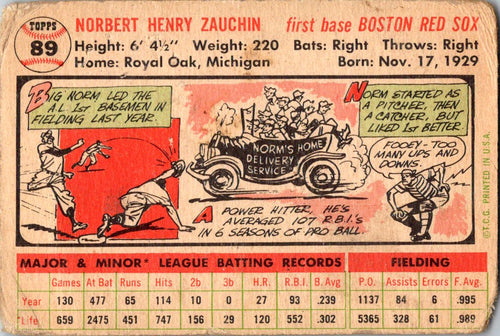 1956 Topps #89a Norm Zauchin : White Back