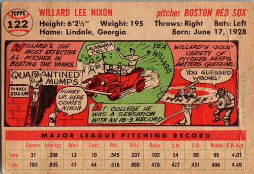 1956 Topps #122a Willard Nixon : White Back