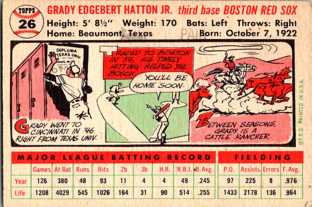 1956 Topps #26a Grady Hatton : Gray Back
