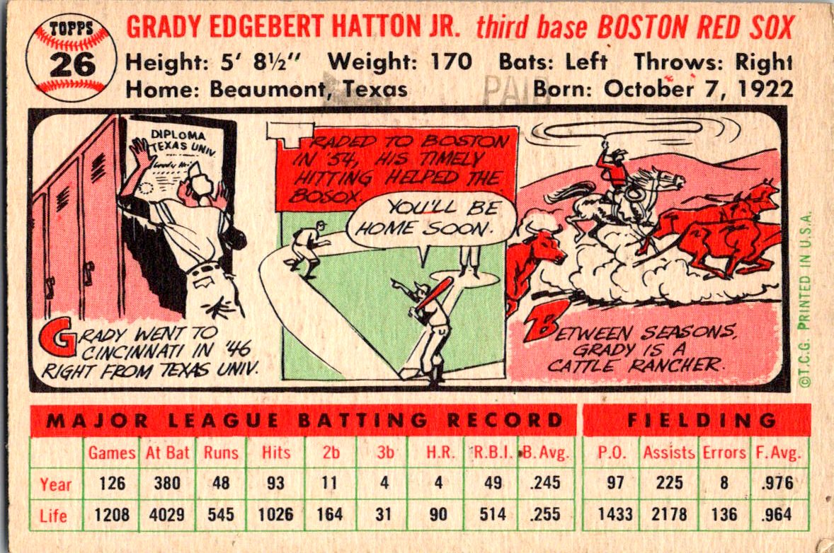 1956 Topps #26a Grady Hatton : Gray Back