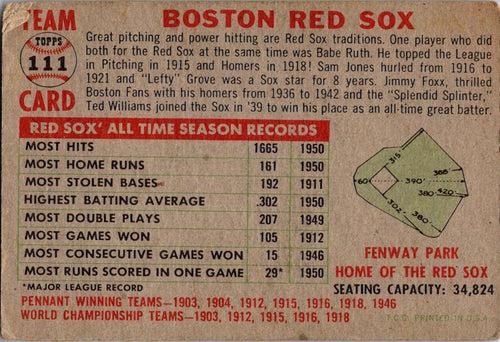 1956 Topps #111b Boston Red Sox : White Back