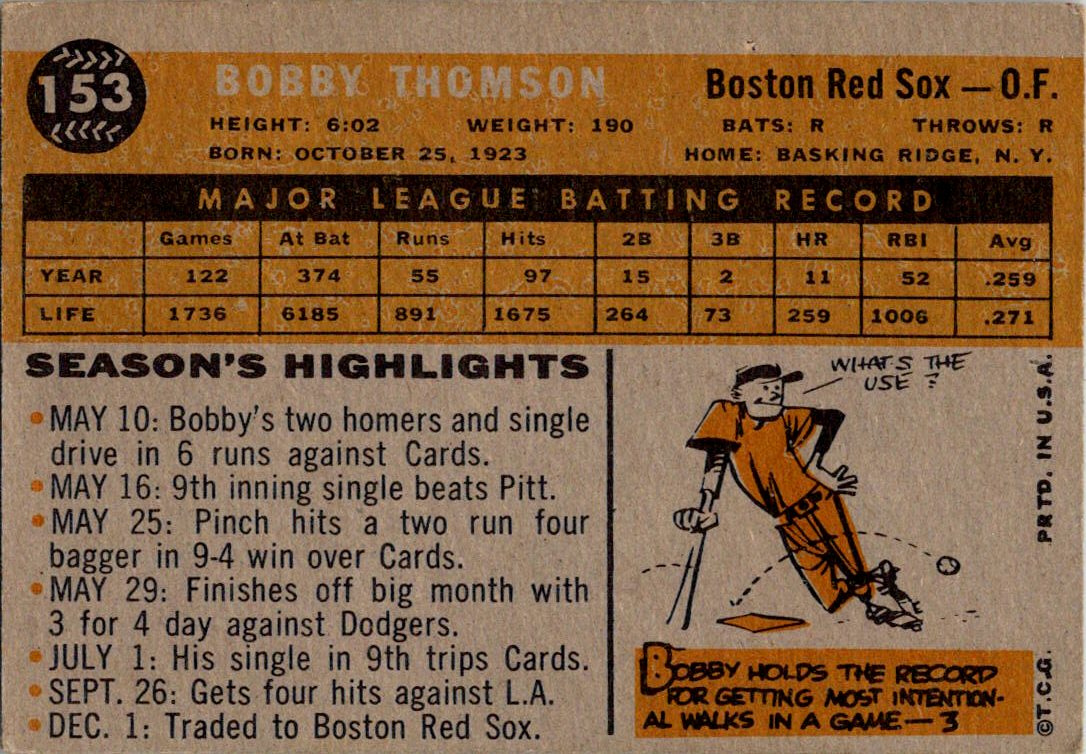 1960 Topps #153 Bobby Thomson