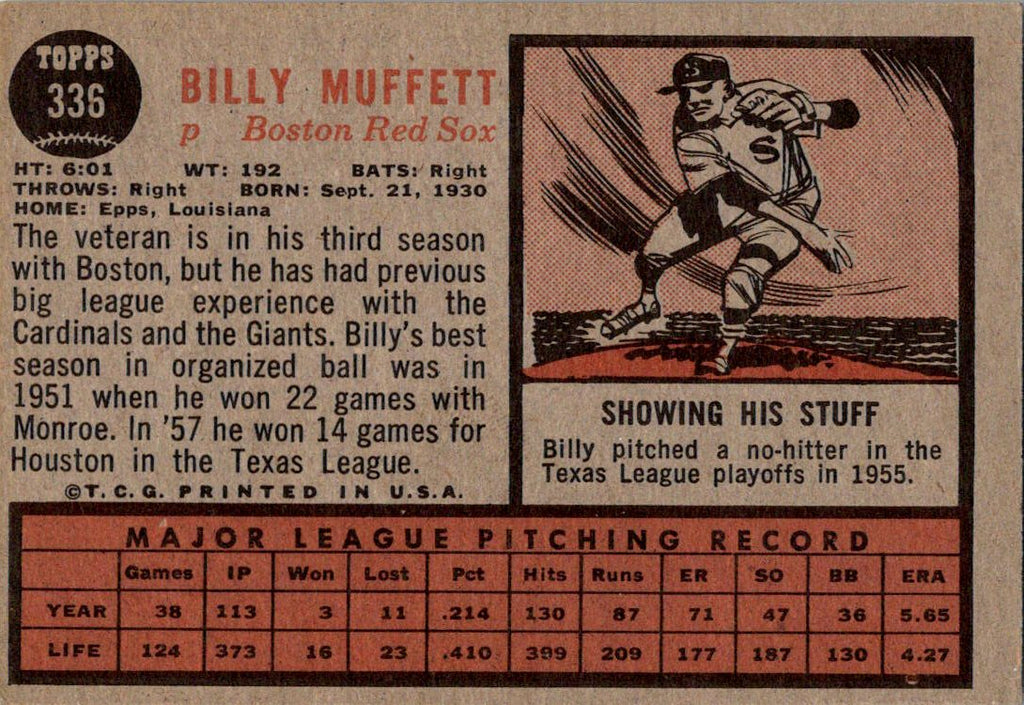 1962 Topps #336 Billy Muffett