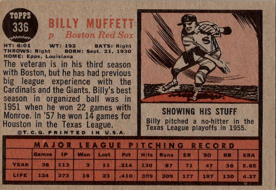 1962 Topps #336 Billy Muffett