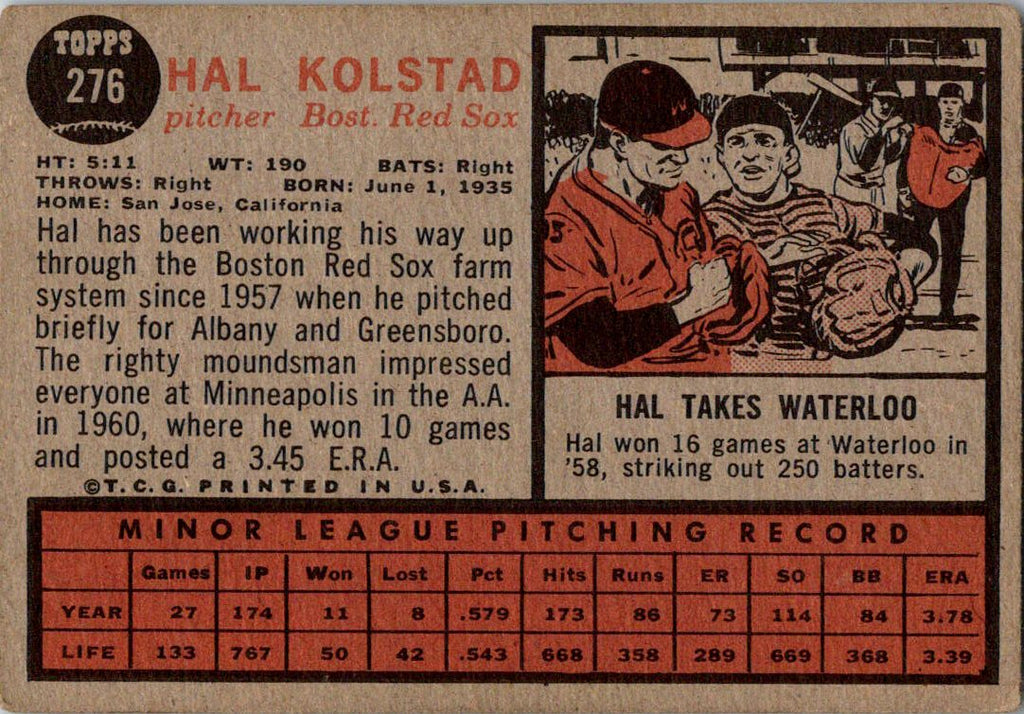 1962 Topps #276 Hal Kolstad