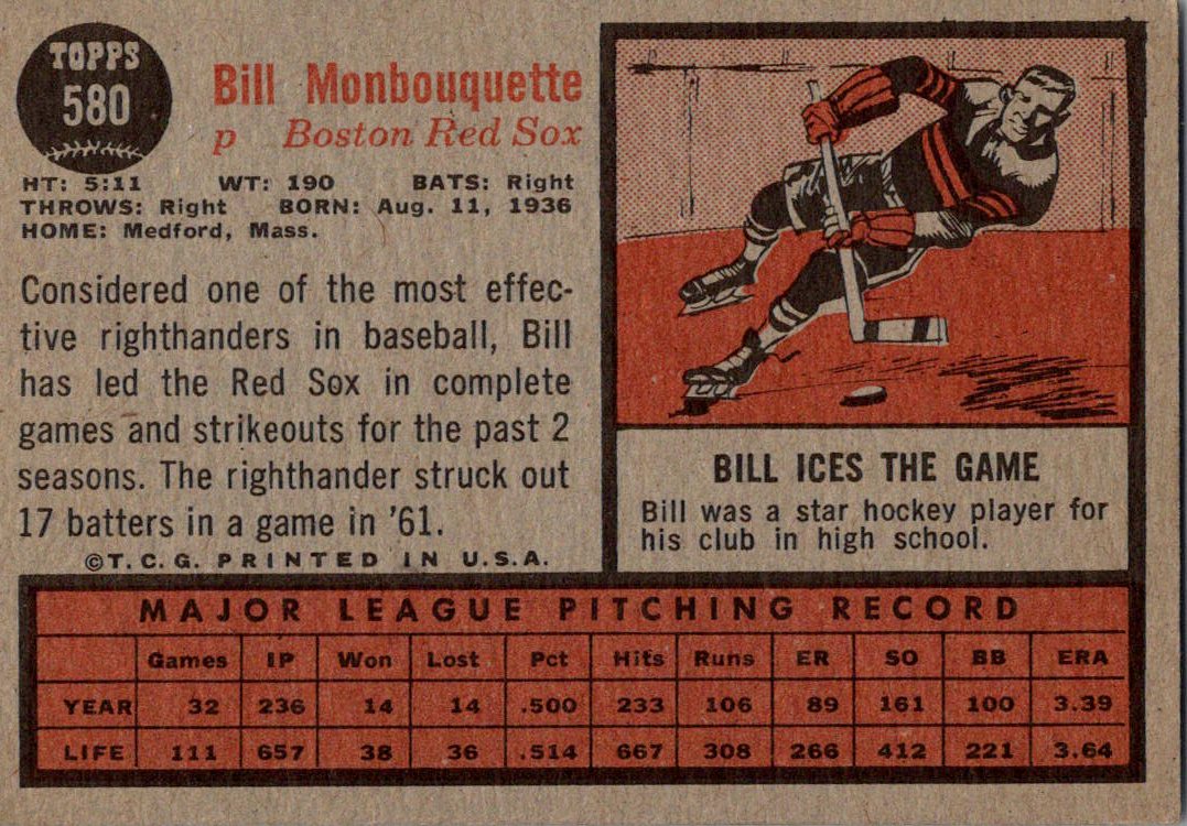 1962 Topps #580 Bill Monbouquette