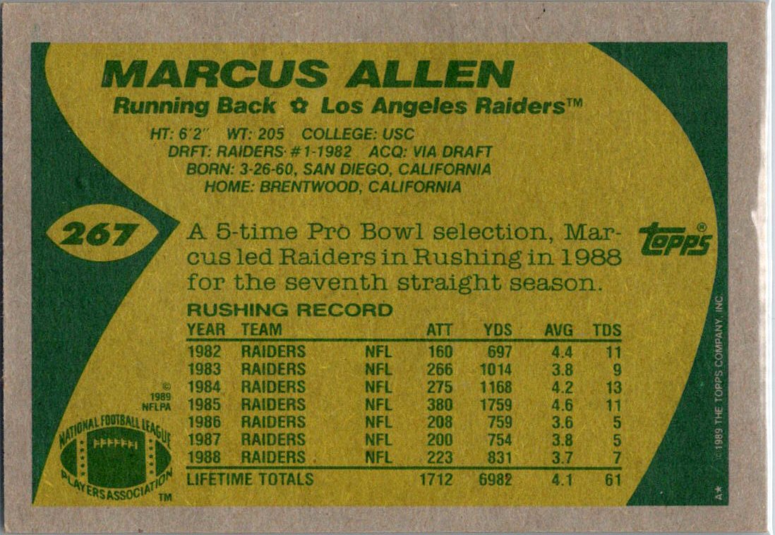 1989 Topps #267 Marcus Allen