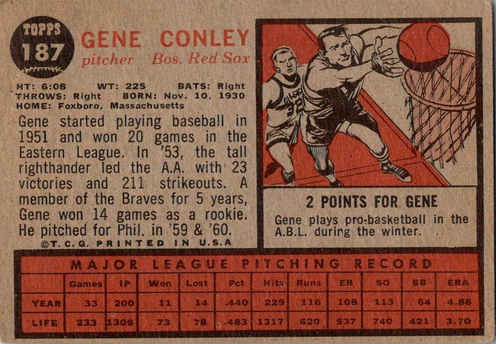 1962 Topps #187a Gene Conley