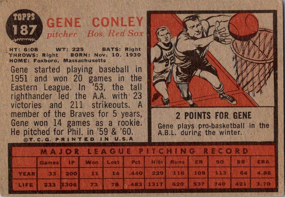 1962 Topps #187a Gene Conley
