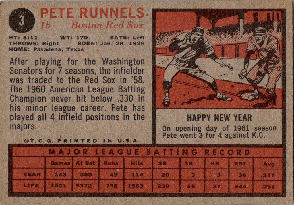 1962 Topps #3 Pete Runnels