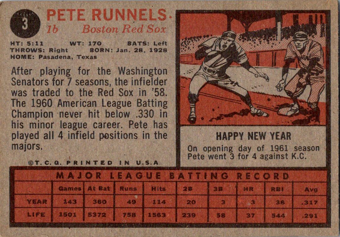 1962 Topps #3 Pete Runnels