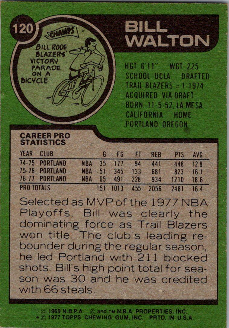 1977-78 Topps #120 Bill Walton White Backs