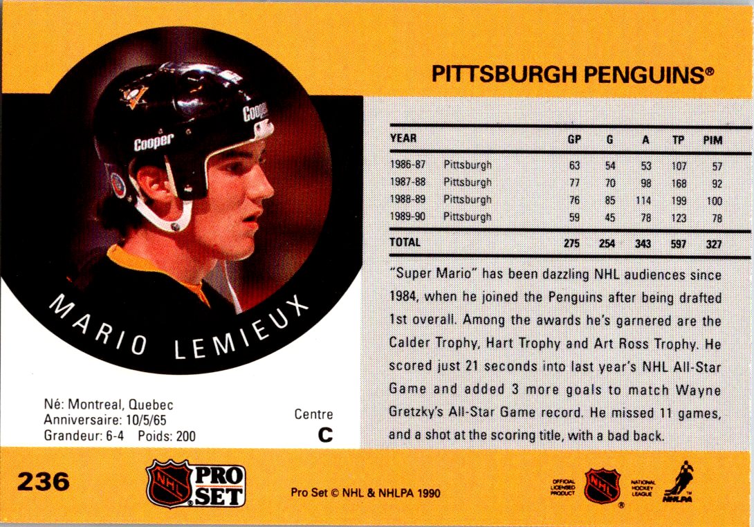 1990-91 Pro Set #236 Mario Lemieux