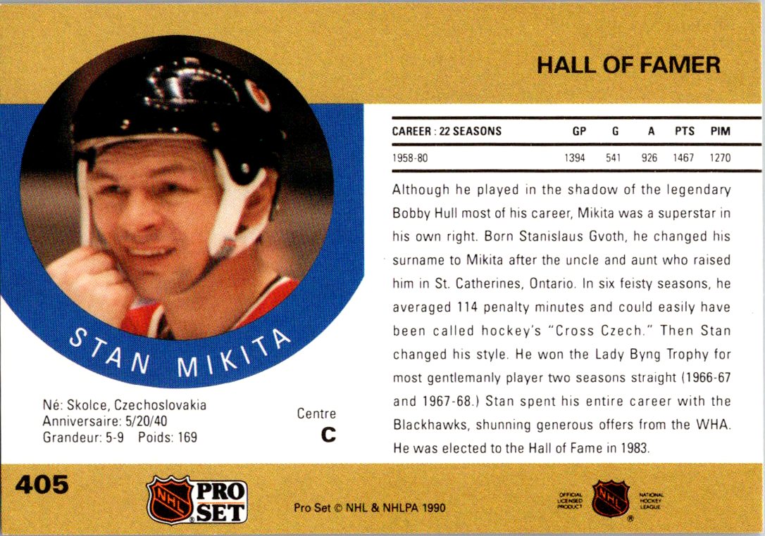 1990-91 Pro Set #405 Stan Mikita