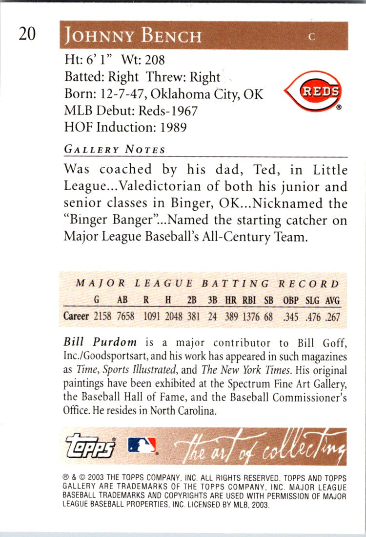 2003 Topps Gallery Hall of Fame #20b Johnny Bench : Night sky