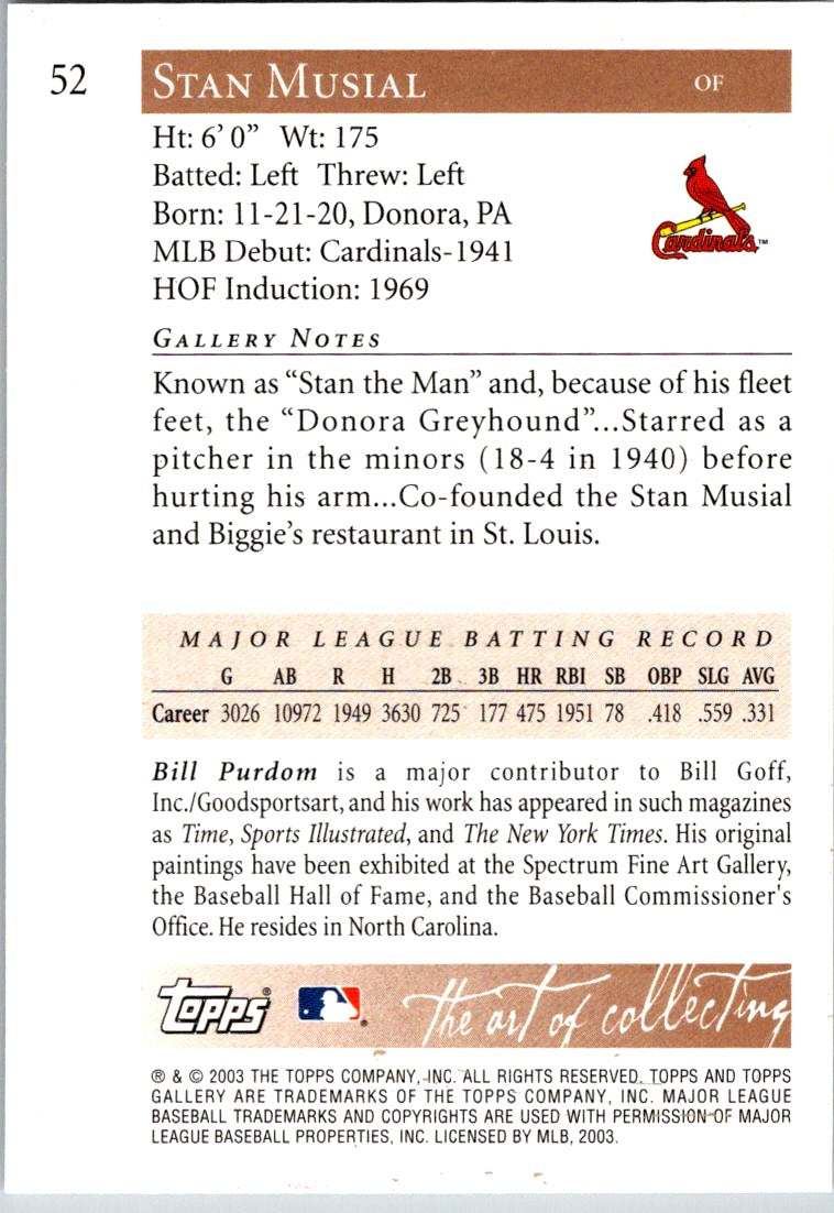 2003 Topps Gallery Hall of Fame #52 Stan Musial : Day sky