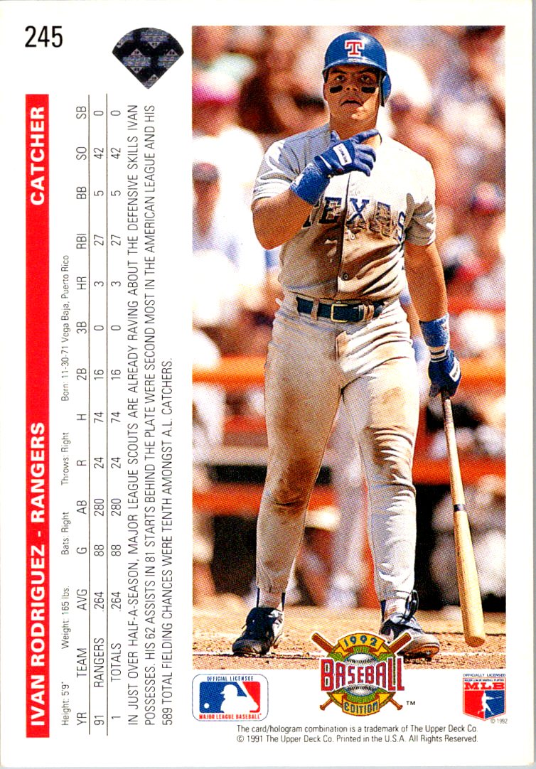 1992 Upper Deck #245 Ivan Rodriguez Factory Set Gold Hologram