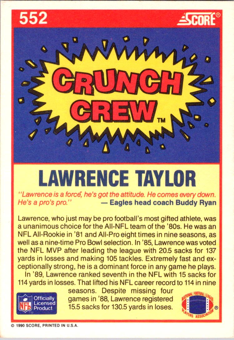 1990 Score #552 Lawrence Taylor